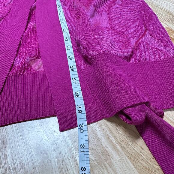 Fuzzi NWT Fuchsia Floral Jacquard Belted Cardigan Size XS Bouganvilla Pink Italy - Picture 8 of 8